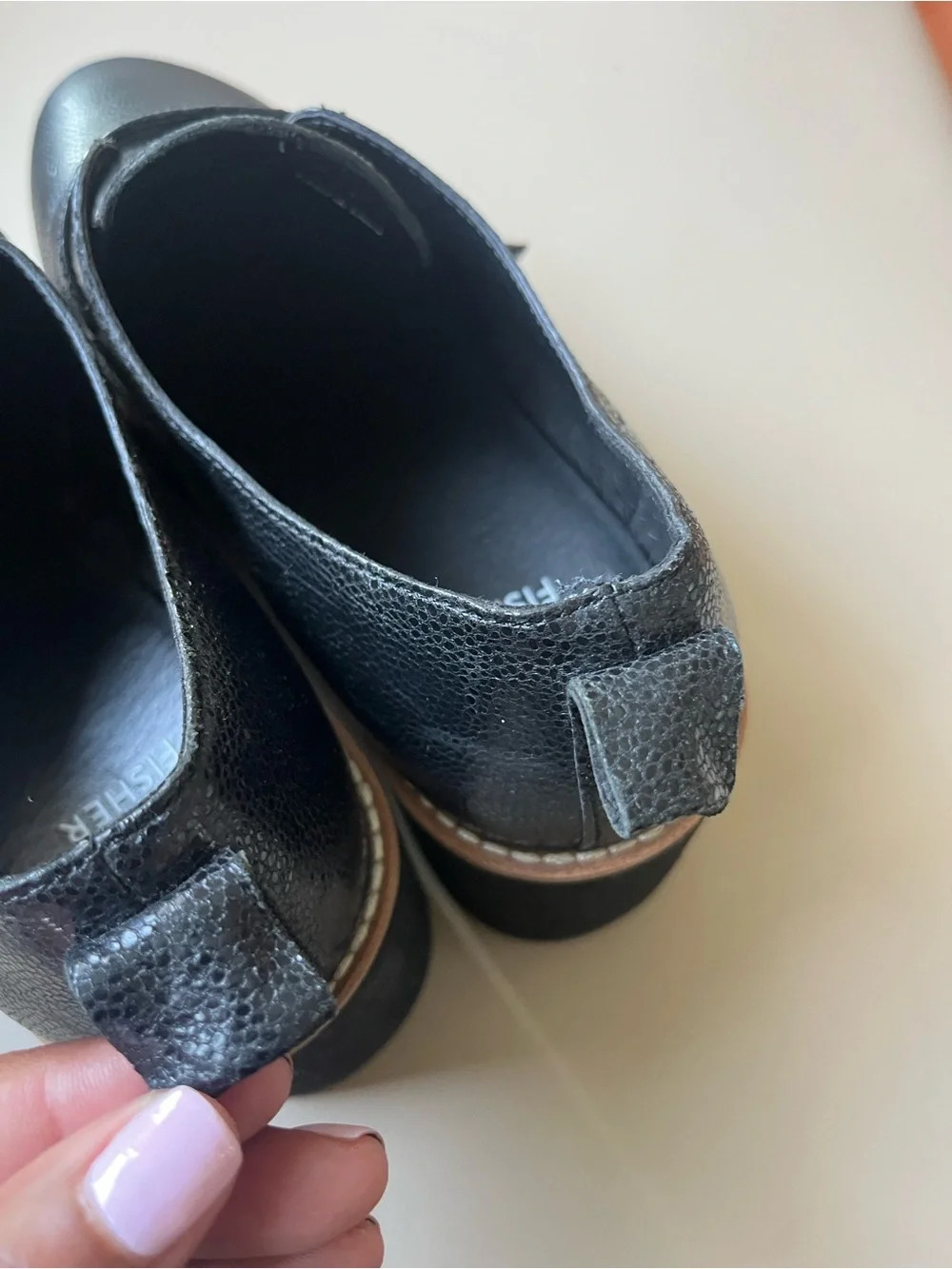 Eileen Fisher Black Zola Wedge Oxford Pebbled Leather  Loafers